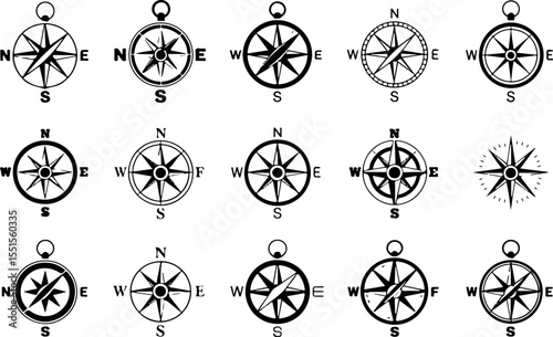 Set of Compass vector illustration, line art
