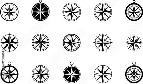 Set of Compass vector illustration, line art
