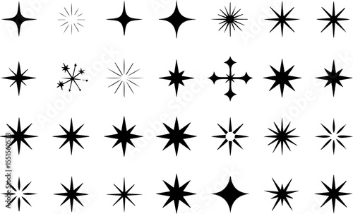 Set of Sparkle star icons vector illustration, line art
