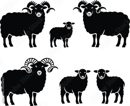 Black & White Sheep Silhouettes - Minimalist Farm Animal Icons