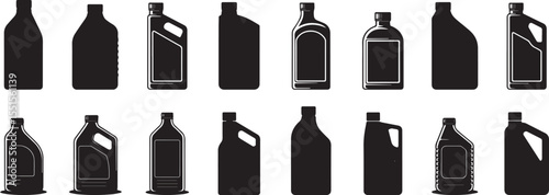 Set of motor oil bottles black silhouette vector illustration collection