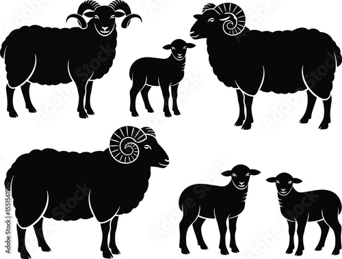 Black & White Sheep Silhouettes - Minimalist Farm Animal Icons