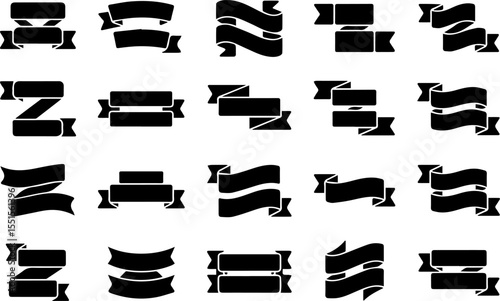 Paper Ribbon collection black silhouette vector and illustration, coloring book page
