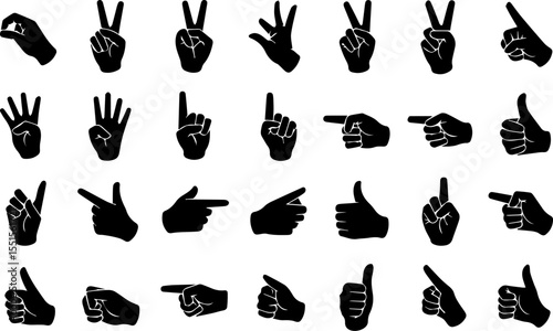 Hand collection silhouette vector and illustration, coloring book page