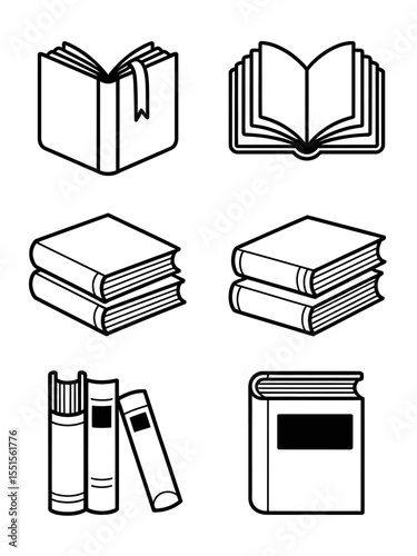 Book Icon Set. Outline Collection of Open and Closed Books in Vector Style