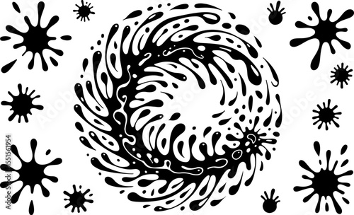 Black ink, floating oil blots vector  illustration set
