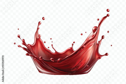 realistic  3d dynamic splash of liquid red wine in curve style isolated on transparent background