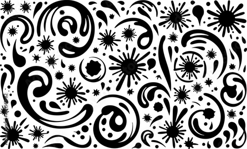 Black ink, floating oil blots vector  illustration set