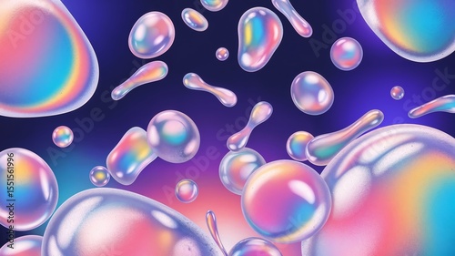 Colorful bubbles floating on dark background with soft reflections  