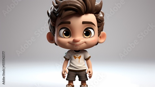 3D Cartoon Boy with Tousled Hair Smiling – Friendly Character on Gradient Background