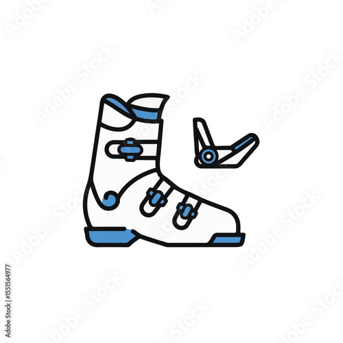 Ski boot and binding isolated on a white background.