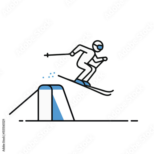A skier performing a jump on the ski slope.