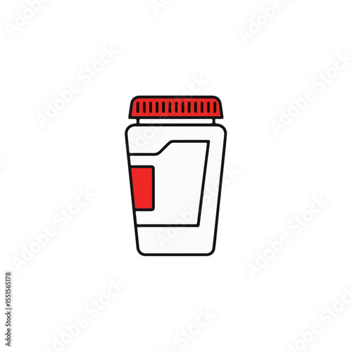 Isolated bottle of medicine or supplement, with red cap and label.