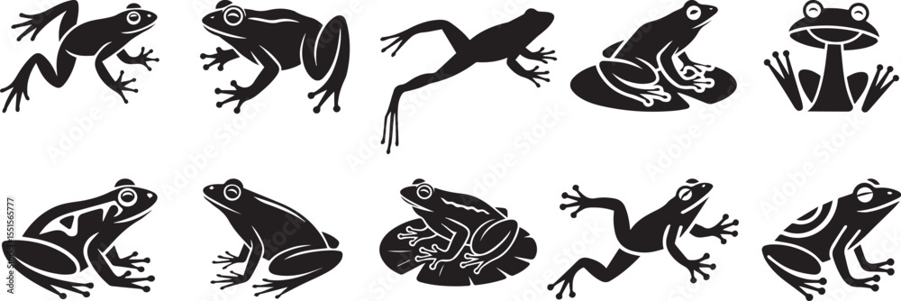 Obraz premium Set of frogs silhouette vector icon collection animal outline illustration