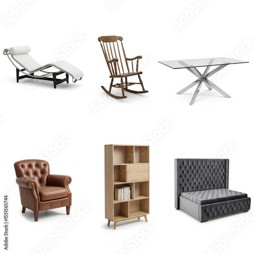 A collection of stylish furniture pieces featuring modern and classic designs.