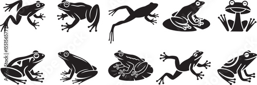 Set of frogs silhouette vector icon collection animal outline illustration