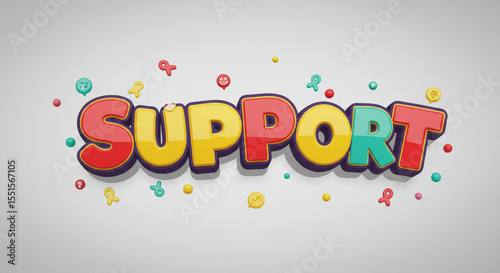 Colorful 3D Support Text Illustration