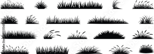 Large set of 20 grass silhouette vector elements with various natural groundcover and style variations