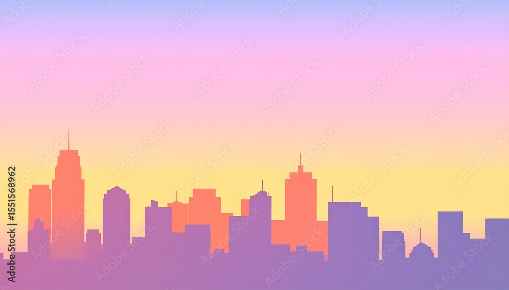 Obraz premium Pastel Sunset Cityscape Silhouette in Flat Vector Style