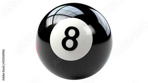 Eight Ball: A close-up shot of a highly polished, reflective eight ball.