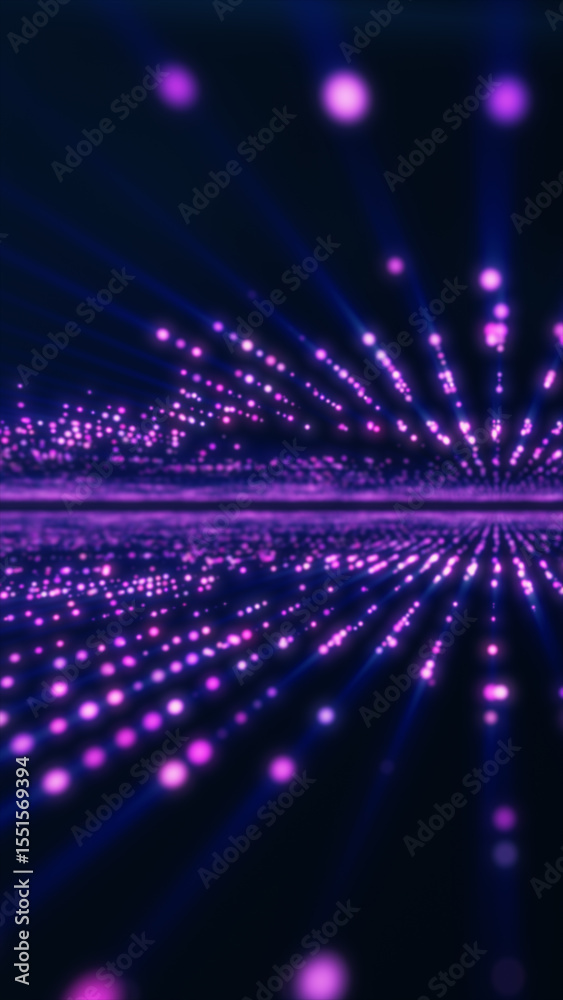 Naklejka premium Field of glowing purple particles forming wave reflections on dark futuristic surface
