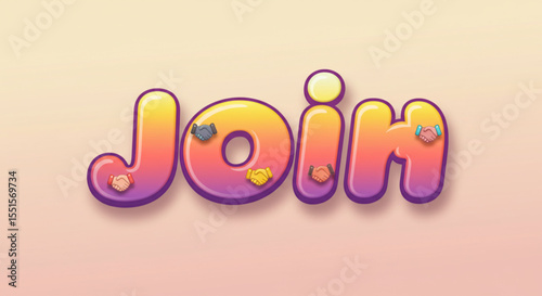 Colorful 3D Cartoon Style 'Join' Text Illustration