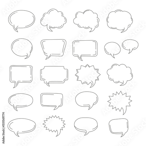 Hand-Drawn Doodle Speech Bubble and Thought Cloud Set