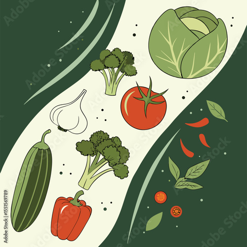 Vegetable Harvest: A vibrant display of fresh, colorful vegetables, carefully arranged to showcase the bounty of nature's garden, evoking feelings of health and nourishment.