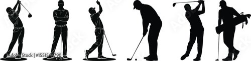 Golf silhouette vector illustration of professional golfers in stylish poses and iconic player movements