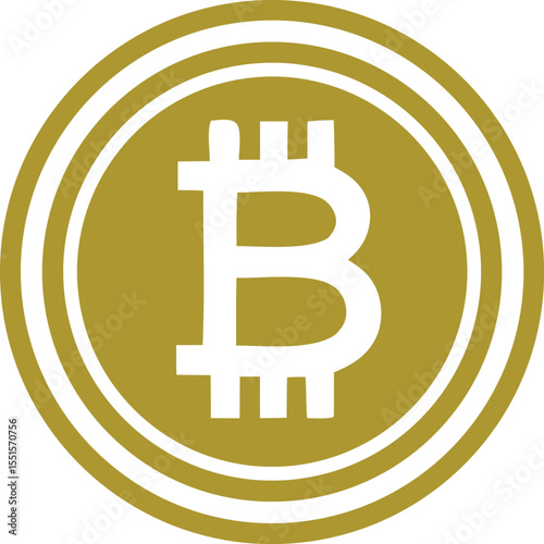 A stylized golden bitcoin logo featuring the iconic letter b surrounded by concentric white circles on a white background
