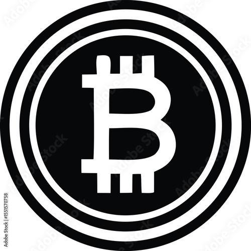 Iconic bitcoin logo featuring a bold white letter b enclosed within concentric black and white circles representing digital currency