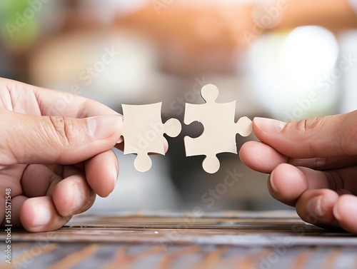 Hands holding puzzle pieces that rise into a smooth arrow