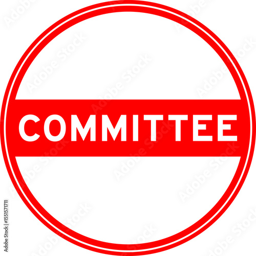 Red color round seal sticker in word committee on white background