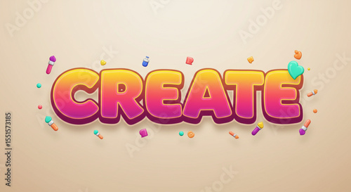 Vibrant 3D Create Text Effect Colorful Design Element