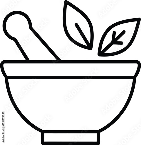 Mortar and pestle with herbs icon