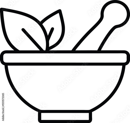 Mortar and pestle with herbs icon