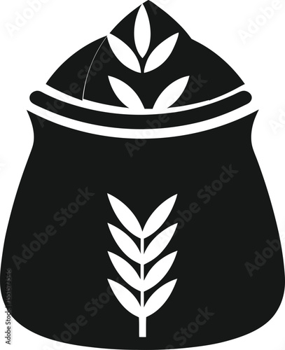 Flour bag silhouette icon, sack and wheat isolated on transparent background. Seed sack icon illustration
