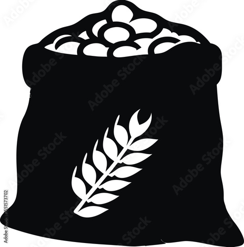 Flour bag silhouette icon, sack and wheat isolated on transparent background. Seed sack icon illustration
