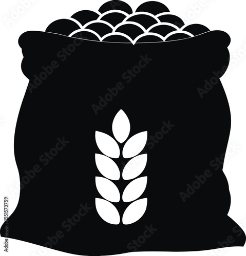 Flour bag silhouette icon, sack and wheat isolated on transparent background. Seed sack icon illustration.