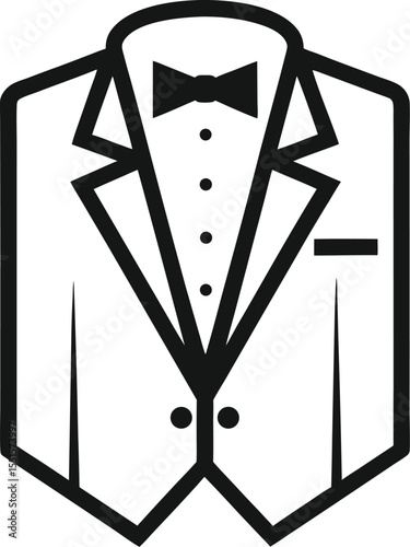 "Blazer over shirt and bowtie icon, formal outfit in line art"