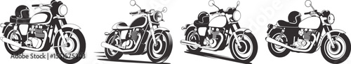 Collection of four classic motorcycle silhouette vector designs with helmet and street bike detail
