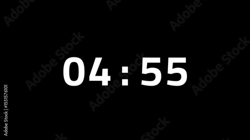Digital Countdown Timer from 5 to 4 Minutes on Black Background – 1-Minute Decrement Clock Display for Productivity and Presentations