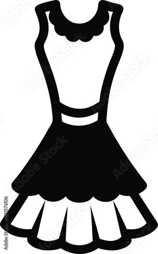Frilly cocktail dress with short skirt, simple black outline icon"