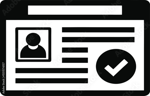Flat black-and-white icon of an identification card.