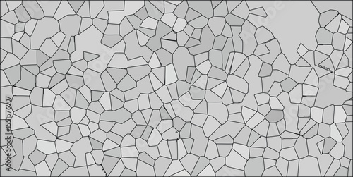 Abstract geometric mosaic background with varying tonal shades and black outlines representing cellular structures