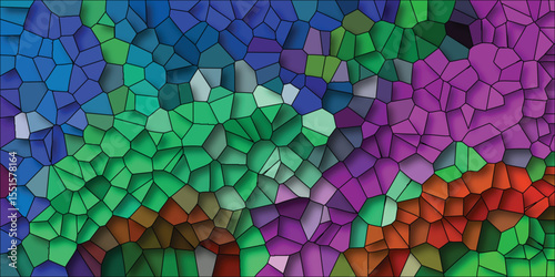 Abstract mosaic design of vibrant colors in a stained glass style with a modern aesthetic suitable for various creative purposes and backgrounds.