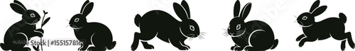 Silhouette vector of cartoon and realistic rabbit poses in bunny character style collection