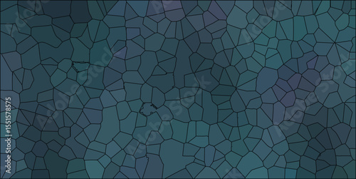 Abstract mosaic pattern background in shades of blue and green with organic irregular polygon shapes creating a textured design element.