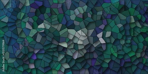 Abstract mosaic texture in shades of teal green and blue geometric shapes with shadows artistic background design