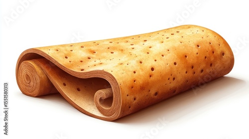 Close-Up of Rolled Traditional Flatbread with Detailed Texture and Light Golden Brown Surface